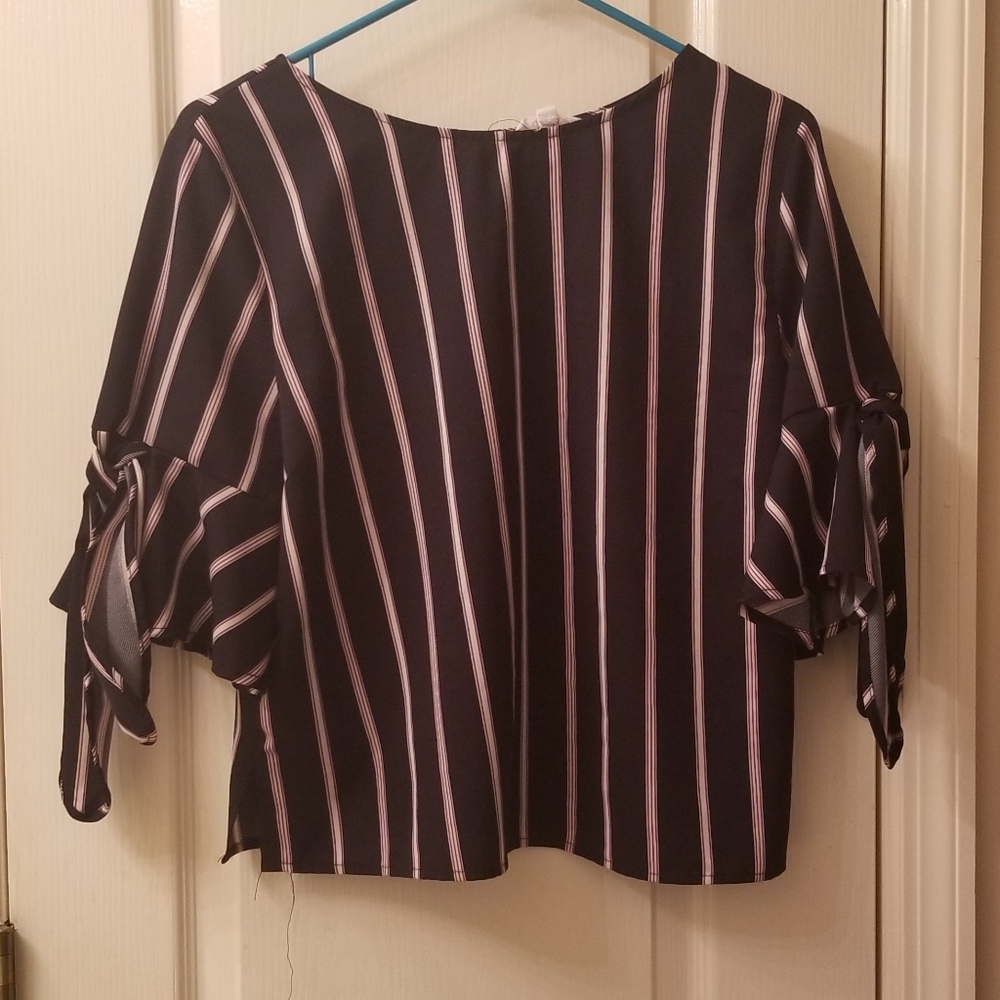 Blue and white striped blouse